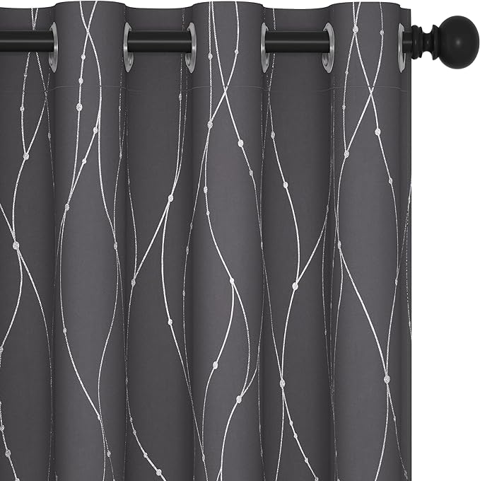 Deconovo Short Curtains Grey, Blackout Kitchen Curtain, Thermal Insulated Soundproof Drapes, Wave Dots Foil Print, 38 x 36 Inches, 2 Panels, Machine‑Washable Privacy Window Panel for Small Windows - Image 4