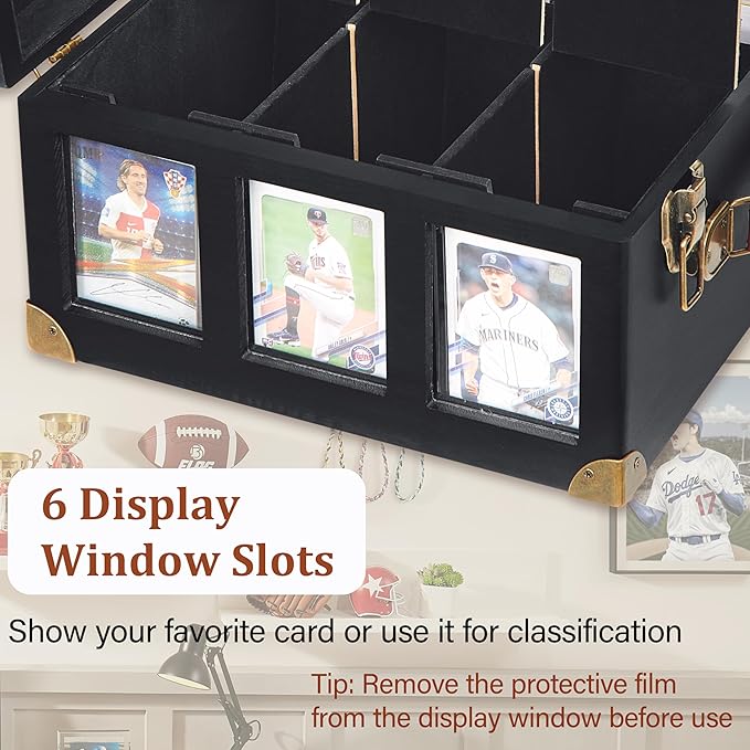 Graded Card Storage Box with Display Window, Wood Card Case for 140+ Cards PSA BGS FGS & SGC, Sports Cards Trading Cards, Graded Card Slab Carrying Case, Christmas Gifts (Black) - Image 4