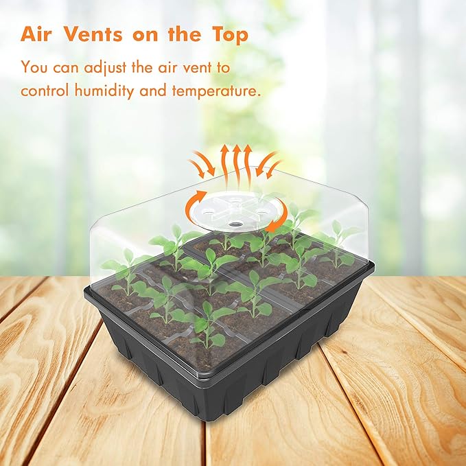 Gardzen 20 Pack Seed Starting Tray, Plant Germination Trays, Seed Starter Kit with Adjustable Humidity Vented Dome, Plant Growing Kit 6.6" x 4.5", Total 240-Cell, Black - Image 3