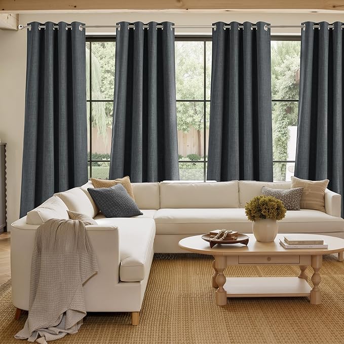 NICETOWN Charcoal Gray Faux Linen Room Darkening Rod Pocket Curtains 63 inch Length, W42 x L63, Light Blocking Thermal Insulated Noise Reducing Drapes for Bedroom Living Room Farmhouse Decor, 2 Panels - Image 4