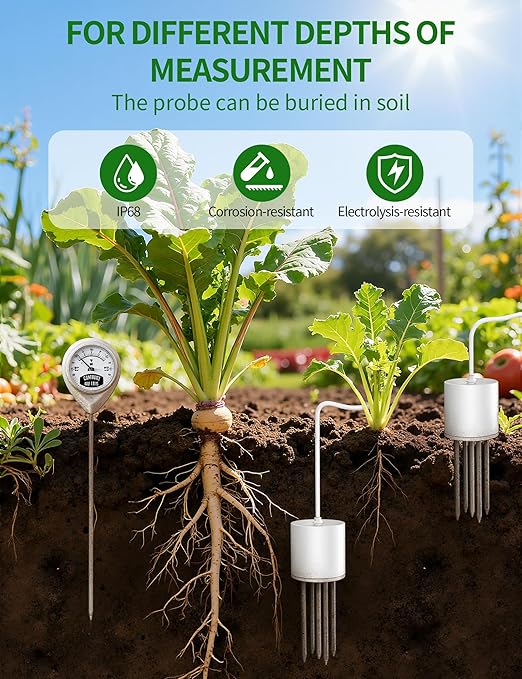 7 in 1 Soil Test Kit, Digital Soil Meter for PH/Sunlight/Fertility/Soil & Air Temp, Humidity Meter for Indoor & Outdoor Plant, Growing Environment Tester with Large LCD Display for Farm, Garden & Lawn - Image 4