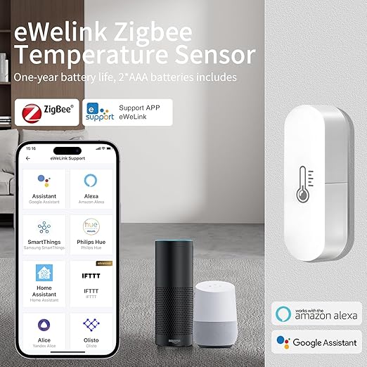 Zigbee Temperature Sensor, Humidity Sensor Thermometer for House, Compatible with Alexa & Google Assistant, eWeLink APP for Remote Monitoring and Home Automation, ZigBee 3.0 Hub Required - Image 3