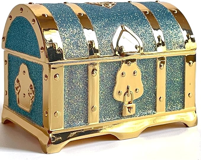 Retro Jewelry Box Arched Vintage Rectangular Metal Chest Necklace Ring Earrings Storage Case for Women Girls (Golden Starlight Blue-purple, S) by Unknown