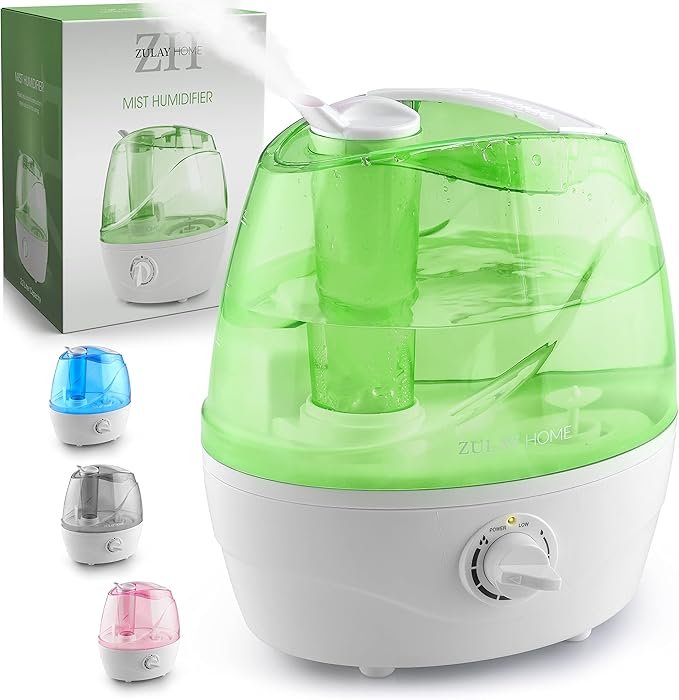Zulay Home Cool Mist Humidifiers For Bedroom (2.2L Water Tank) - Quiet Ultrasonic Humidifiers For Large Room with Auto Shutoff Feature - Air Humidifier For Plants, Nursery, Kids Room (Green) by Zulay+Home