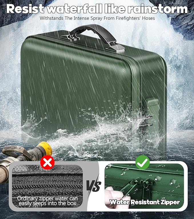 Fireproof Document Box, Hard Case Highly Flame-Resistant Fire Proof Waterproof File Organizer with Lock, Portable Fire Safe for Important Documents & Valuables Storage (Green, ‎15"*11"*5") - Image 7