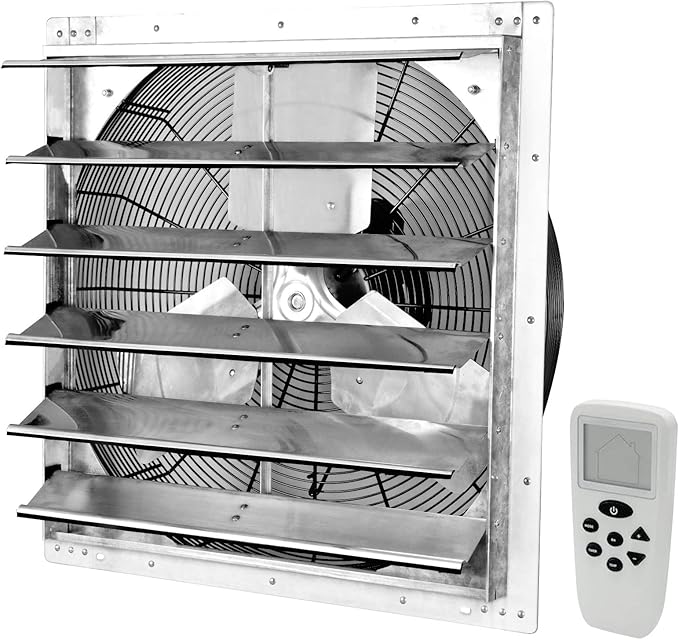 iLIVING 20" Shutter Exhaust Fan with Wireless Smart Remote Controlled Thermostat and Humidity, Variable Speed Wall Mounted Attic Vent Fan, Chicken Coop Ventilation, 3368 CFM, 5000 SQF Coverage Area by iLiving