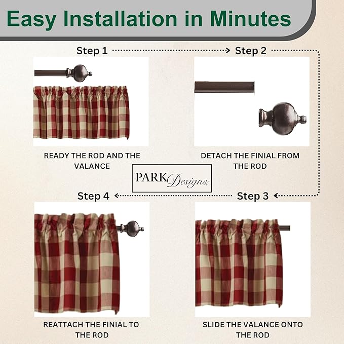 Park Designs Farmhouse Kitchen Valances for Windows - Garnet & Tan Buffalo Check | Fall Decor Window Valance Curtains | Plaid Curtain Valances for Windows | Boho Living Rooms & Bathrooms | 72" x 14" - Image 4