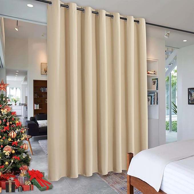 RYB HOME Wall Divider Curtain for Living Room, Noise Reduction Privacy Curtain with Anti-Rust Grommet Top Blackout Curtain for Bedroom/Kids Room, 7 ft Tall x 8.3 ft Wide, Cream Beige, 1 Pack by RYBHOME