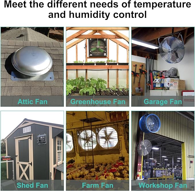Attic Fan Thermostat and Humidistat, Adjustable Temperature and Humidity Controller 120V Thermostat Replacement for Power Attic Ventilators, Greenhouse Fan and Exhaust Fan - Image 6