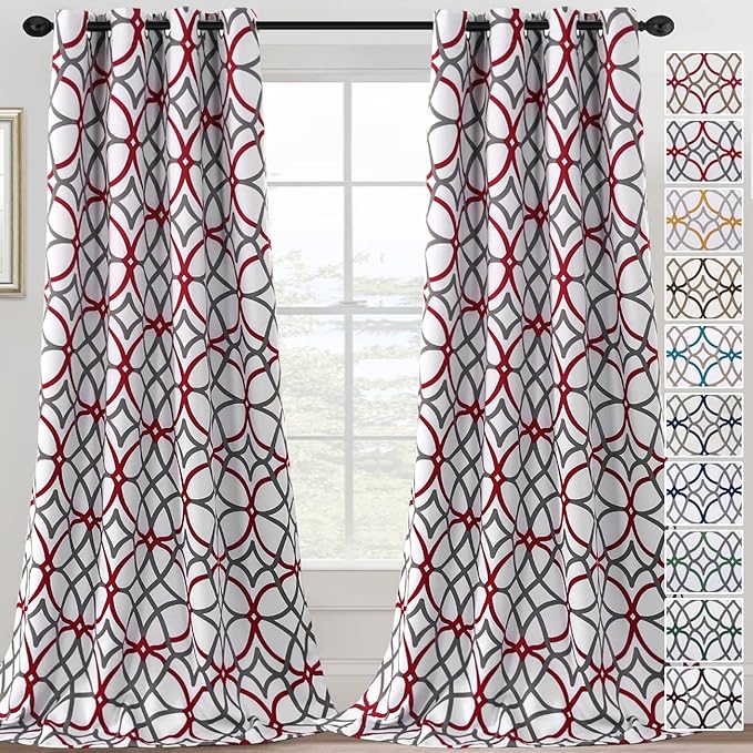 H.VERSAILTEX Blackout Curtains 96 inch Length 2 Panels Set Thermal Curtains & Drapes Window Treatment Noise Reducing Geometric Modern Grommet Living Room Curtains for Bedroom - Burgundy and Gray by HVERSAILTEX