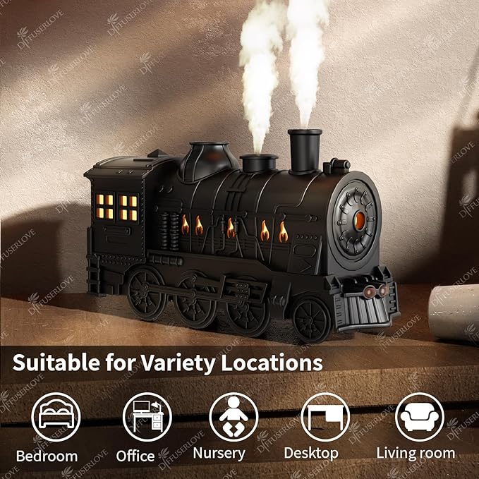 Diffuserlove Train Diffuser 300ML Essential Oil Diffuser Cool Mist Humidifier Aroma Diffuser with Night Light for Bedroom Desk Black - Image 4