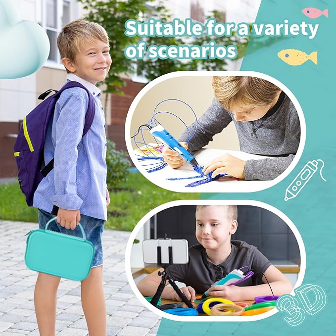 Case Compatible with 3Doodler Start+ Essentials for 3D Pen Set for Kids, Carrying Holder Fit for Printing Pens, Storage Organizer for Printing Filament Refill, Micro-USB Charger (3D-04A-Light Blue) - Image 7