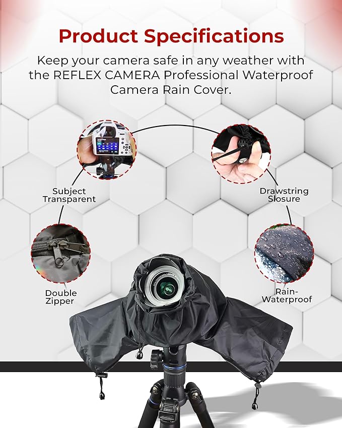 REFLEX CAMERA Universal Protective Waterproof DSLR/SLR Rain Cover with Drawstring Sleeves & Clear Viewing Window for Sony, Canon, Nikon, Panasonic, Lightweight Nylon Protection for All-Weather Outdoor - Image 7
