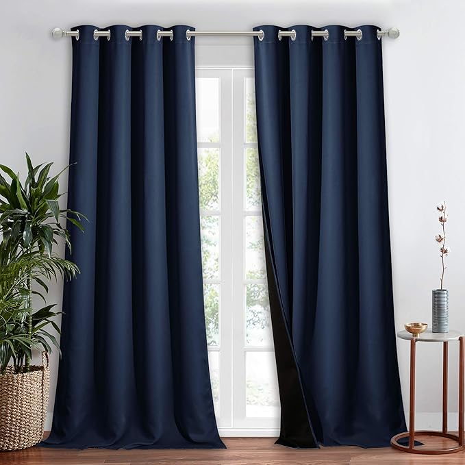 NICETOWN 100% Blackout Blind, Laundry Room Decor Window Treatment Curtains, Navy Blue, 1 PC, 52 inches x 90 inches, Thermal Insulated Energy Smart Drape and Drapery for Villa, Hall and Studio by NICETOWN