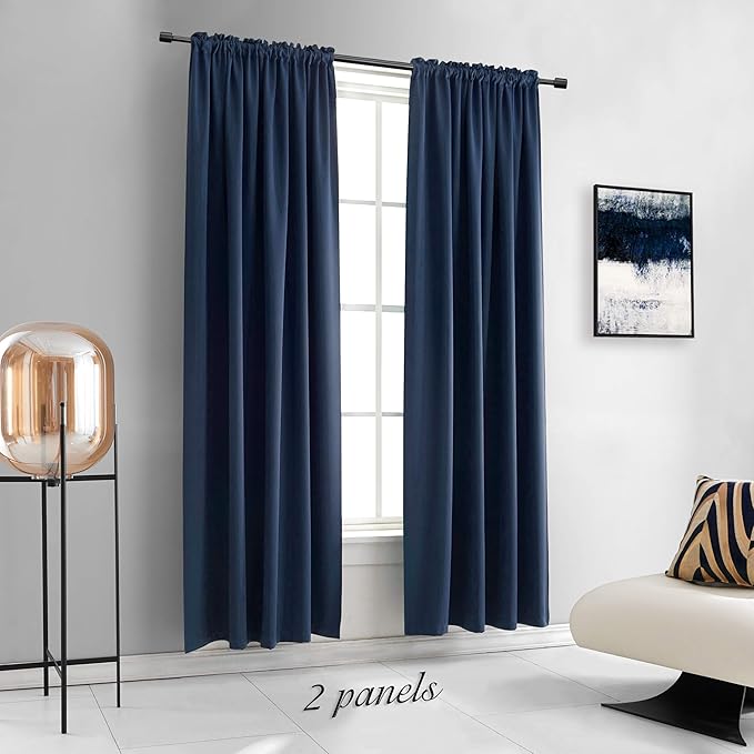 DONREN Dark Blue Blackout Curtains for Living Room - Rod Pocket Thermal Insulated Room Darkening Curtains for Dining Room (42 x 84 Inch,Set of 2 Panels) - Image 2