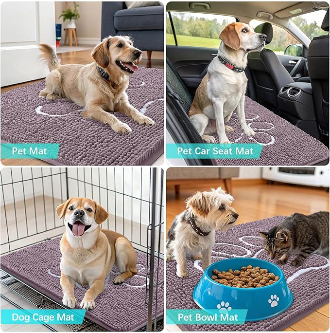 OLANLY Dog Door Mat for Muddy Paws 40x32, Paw Print Design, Absorbs Moisture and Dirt, Absorbent Non-Slip Washable Doormat, Quick Dry Chenille Mud Mat, Entry Indoor Entryway Carpet, Deep Plum - Image 7