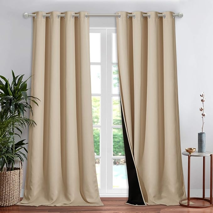 NICETOWN Thermal Insulated 100% Blackout Curtain, Sound Proof Drape with Black Backing, Full Light Blocking Panel for Patio Sliding Door (Biscotti Beige, 1 Panel, 52 inches x 108 inches) by NICETOWN