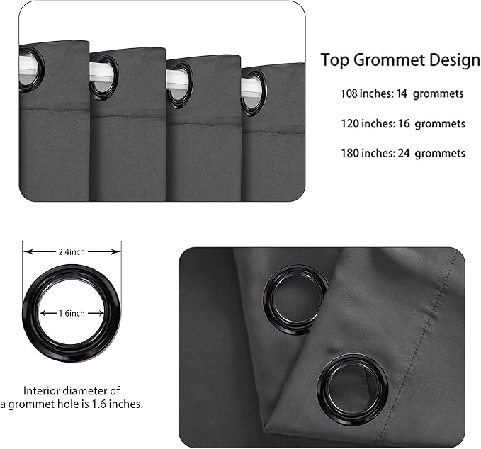 BONZER Extra Wide Room Divider Curtain Total Privacy Wall Grommet Top Thermal Insulated Blackout Curtains for Slide Window, 108L x 120W Inch (9L x 10W ft), 1 Panel, Dark Grey - Image 3