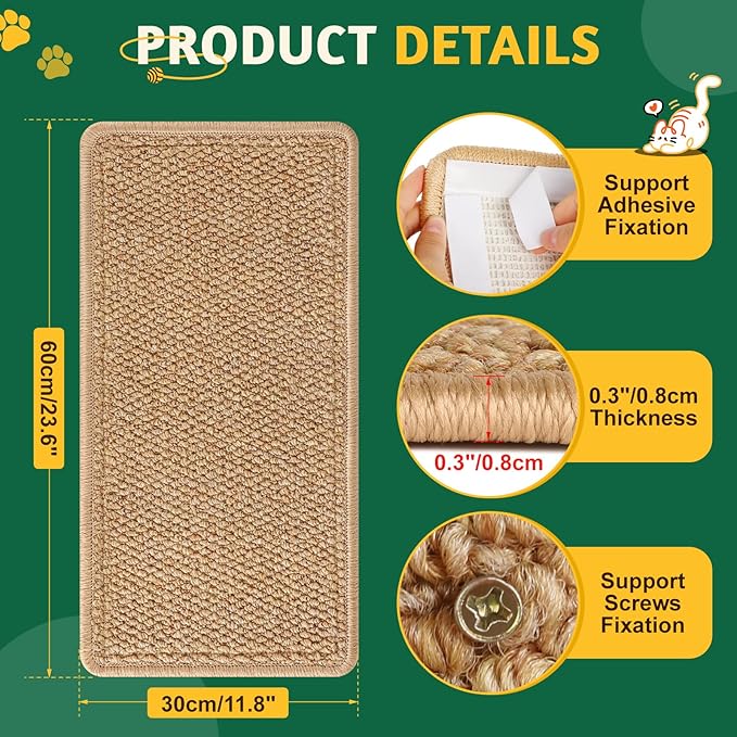 Corner Cat Scratcher | Cat Scratchers Wall Mounted with Faux Sisal & Carpet Pad, 23.6x11.8 Inch Furniture Protector for Indoor Cats to Protect Couches & Walls​ - Image 7