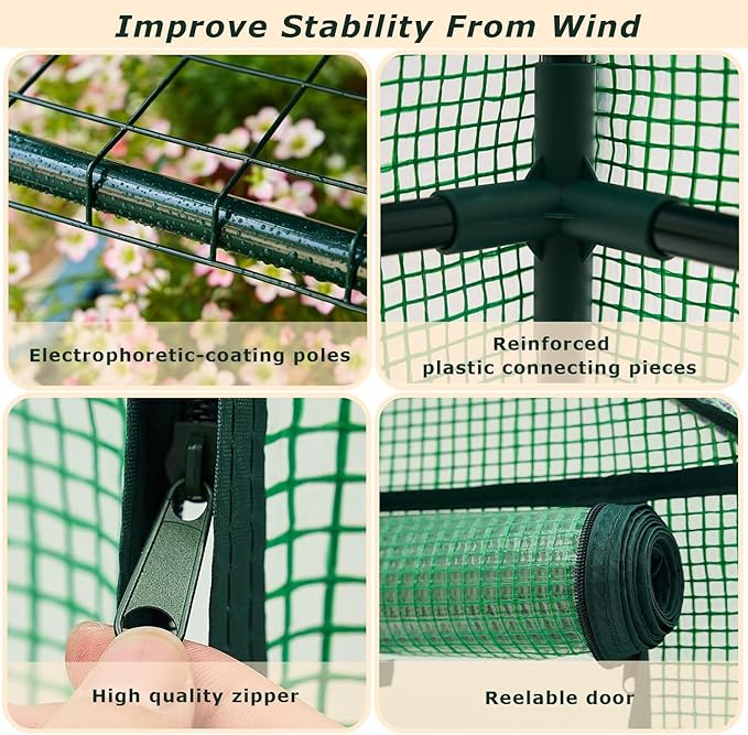 Mini Greenhouse for Indoor Outdoor, Small Plastic Plant Green House Rack Stand Portable Greenhouses with Durable PE Cover for Seedling 60 "x 35"x 16",20 Pcs T-Type Plant Tags Include（PLGH4053G） - Image 3