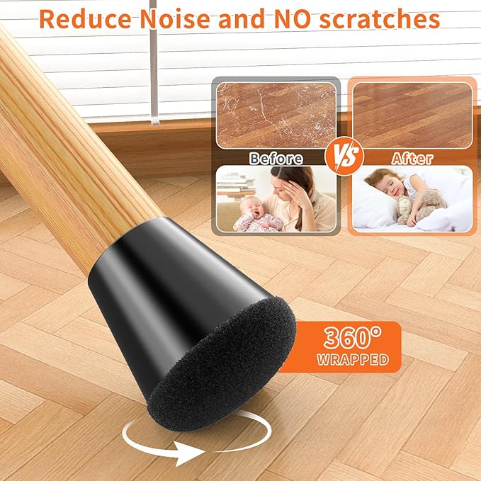 Chair Leg Floor Protectors Extra Small 24 Pcs,Silicone Chair Leg Protectors for Hardwood Floors/Tiles,360°Wrapped Felt Bottom to Prevent Scratch and Reduce Noise, Round Black - Image 4