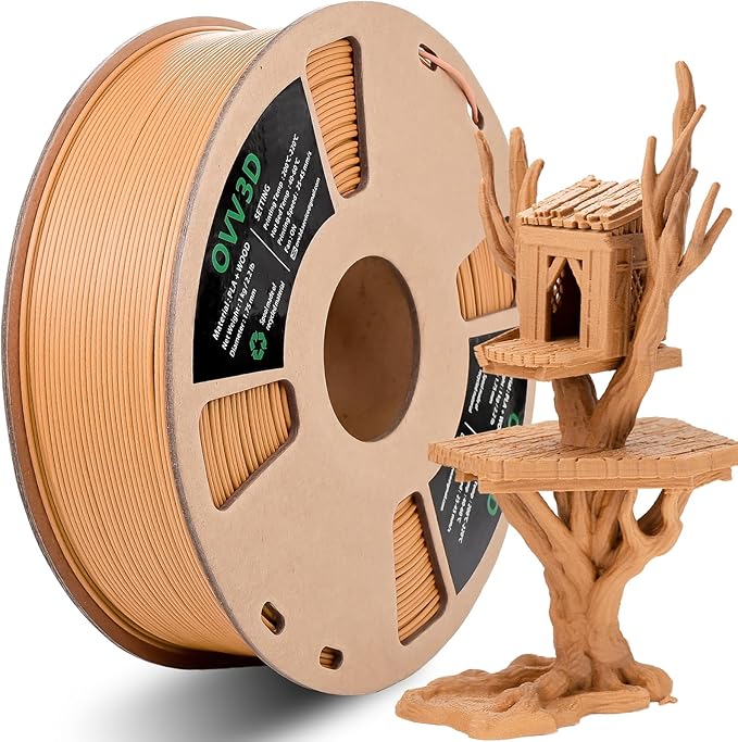 OVV3D PLA Filament 1.75mm, Wood 3D Printer Filament, Yellow Teakwood Filament Add More Than 30% Real WoodFiber, Matte and Frosted 3D Filament, 1.75 PLA Filament 3D Printing Filament by OVV3D