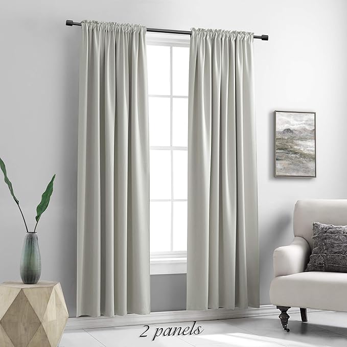 DONREN 2 Panels Blackout Curtain Panels for Bedroom - Room Darkening Thermal Insulated Drapes with Rod Pocket (Light Gray,60 by 84 Inch) - Image 2