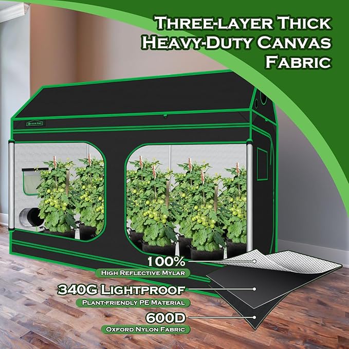96"x48"x72" Roof Cube Grow Tent with Observation Windows, Lightproof, Mylar Hydroponic Tent with Floor Tray for Indoor Plant Growth - Image 5