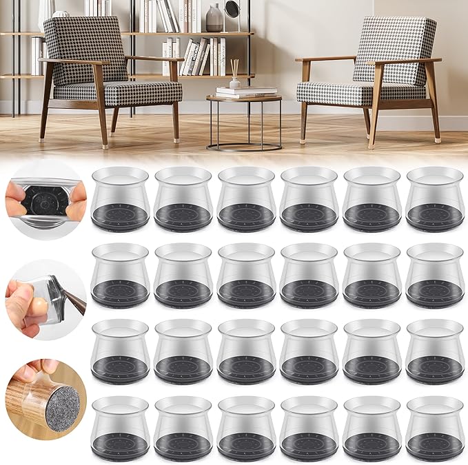24PCS Upgraded Silicone Chair Leg Floor Protectors for Hardwood Floors, Furniture Sliders for Chair Legs, Felt Bottom Furniture Pads, Anti-Slip Round&Square Cap Covers to Scratch and Reduce Noise by Violibar