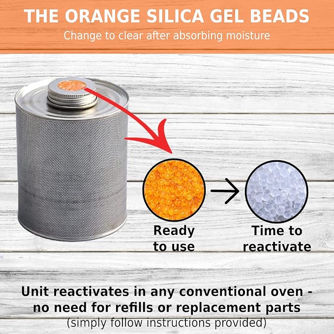 HYDROSORBENT® Silica Gel Dehumidifier Canister (750 Grams) for Gun Safes & Safe. Orange to Clear Indicating Moisture Absorbers for Cabinets & Lockers. Reusable Silica Gel Can Made in USA - Image 4