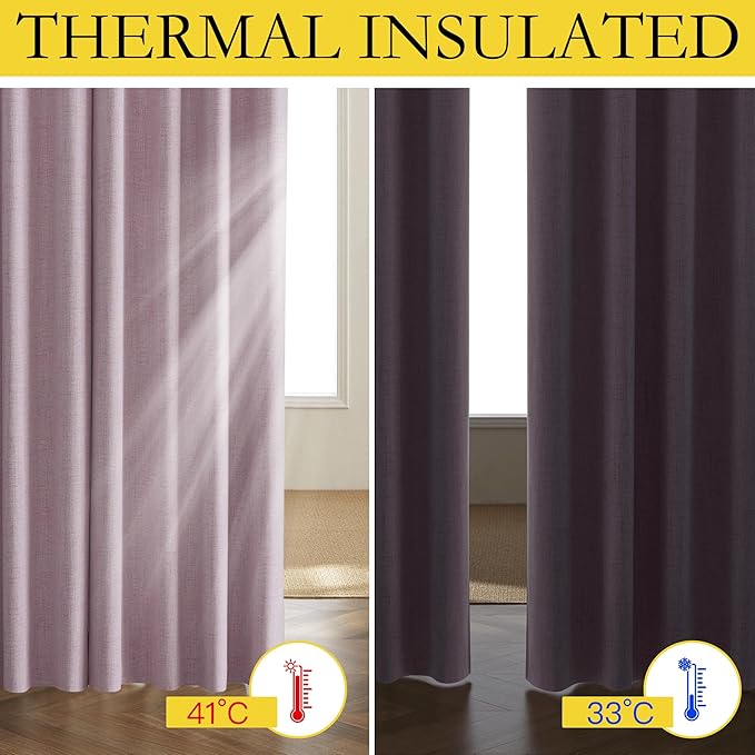 NICETOWN Pink Vintage Linen 100% Blackout Curtains for Living Room, Thermal Insulated Curtains 84" Long, Noise Reducing Window Treatment Drapes for Hall Room, 42" Wide Per Panel, Set of 2 - Image 3