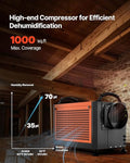 VEVOR 70 Pints Commercial Dehumidifier with Drain Hose, Portable Crawl Space Dehumidifiers for Basement Storage Room Industrial, Auto Defrost/Drainage, Heavy-duty Galvanized Steel, LED Indicate - Image 2