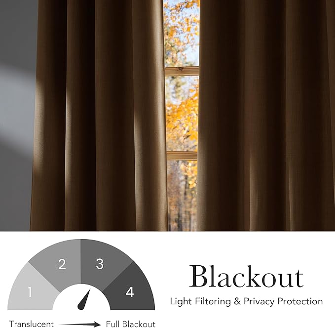 NICETOWN Caramel Faux Linen Room Darkening Rod Pocket Curtains 63 inch Length, W42 x L63, Light Blocking Thermal Insulated Noise Reducing Drapes for Bedroom Living Room Farmhouse Decor, 2 Panels - Image 6