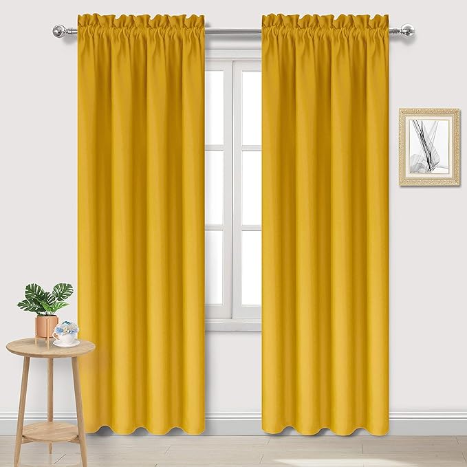 DWCN Yellow Room Darkening Blackout Curtains - Thermal Insulated Privacy Energy Saving Window Curtain Drapes 38 x 72 inch Length, Set of 2 Bedroom Living Room Curtains by DWCN