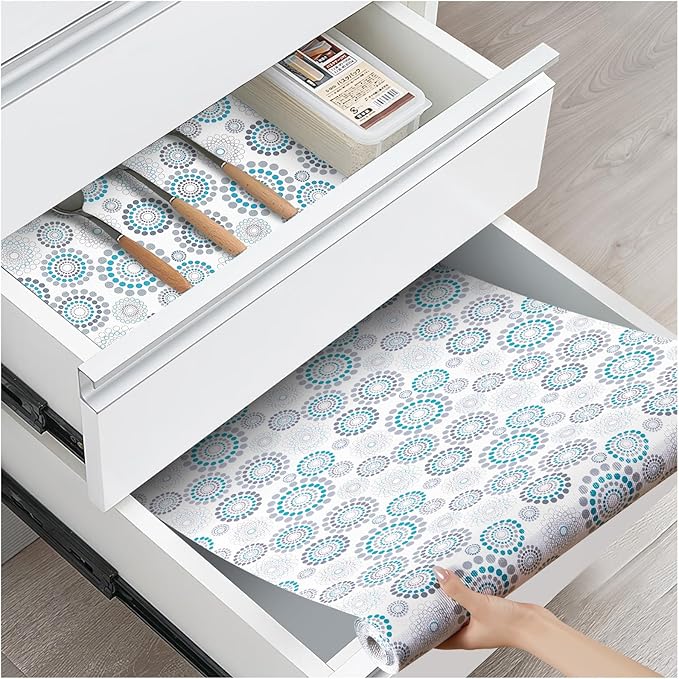 Drawer and Shelf Liner, Non-Slip Kitchen Cabinet Liners Non-Adhesive Thick Strong Grip Waterproof Washable Mats Protect Dresser Shelves Cupboard Bathroom Cabinets, Spiral, 18 in X 10 FT by ALIUNI
