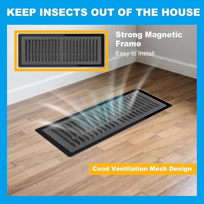 6-Pack Black Magnetic Vent Covers 5x13 Inch - Universal Fit for Floor, Wall & Ceiling Registers (5"-6" Width x 13"-14"Length) | High Airflow Mesh Design | Tool-Free Easy Installation - Image 5