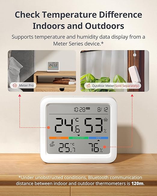 SwitchBot Meter Pro, Digital Hygrometer & Thermometer - Wireless Indoor Temperature & Humidity Monitor with Bluetooth App Control, Real-Time Alerts (1, Meter Pro) - Image 4