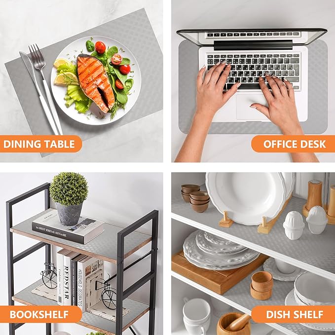 Light Gray Shelf Liners for Kitchen Cabinets Refrigerator Liners Waterproof & Oil-Proof Kitchen Cupboard Liner Drawer Mats EVA Material Non Adhesive Fridge Liner for Shelves 11.8 x 236.2 Inches - Image 2