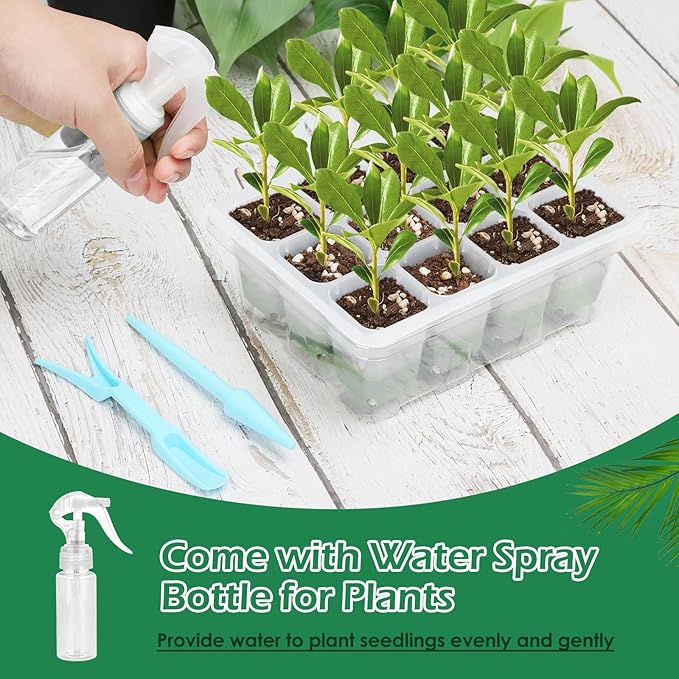 Reusable Seed Starter Tray, 4 Pack Silicone Seed Starter Kit for Starting Plant Seeds with Humidity Adjustable Dome and Lid, Indoor Seed Starting Supplies with Water Spray Bottle for Plants, BPA-Free - Image 5