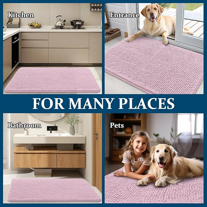 OLANLY Dog Door Mat for Muddy Paws 45x27, Absorbs Moisture and Dirt, Absorbent Non-Slip Washable Doormat, Quick Dry Chenille Mud Mat for Dogs, Entry Indoor Entryway Carpet for Inside Floor, Dusty Rose - Image 8