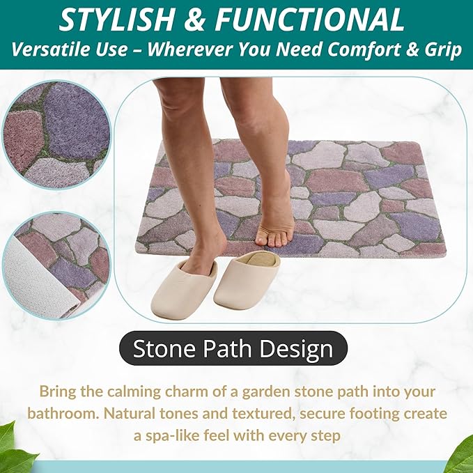 Enkosi Loofah Non-Slip Shower Mat - Shower Floors, Bathtub, Bathrooms, Wet Areas - Cushioned Bath Mat with Drain Holes - Quick Dry PVC, Secure Safety Pad Without Suction Cups (32x24 Stone Path) - Image 5