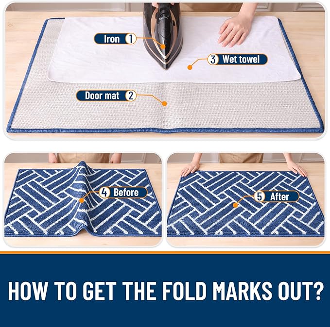 OLANLY Indoor Door Mat, 48x32 Inch, Dirt Resistant and Absorbent, Non-Slip Rubber Backing Floor Mats, Easy Clean Low-Profile Doormat for Entryway, Front Door, and Inside Entrance, Navy - Image 8
