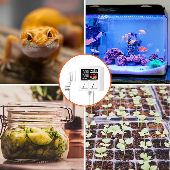 iPower Temperature Controller 1200W 10A Dual Digital Outlet Thermostat Plug, Pre-Wired, 2 Stage Heating and Cooling Mode, Fermentation BBQ Reptile Aquarium, 2 Pack - Image 7