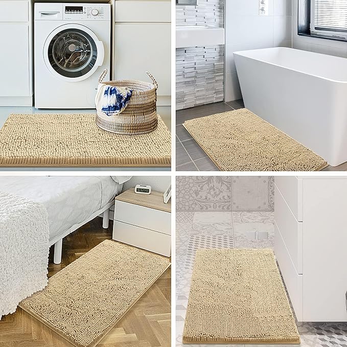 Smiry Luxury Chenille Bathroom Rugs 24x16, Extra Soft and Absorbent Shaggy Bath Mat, Machine Washable, Non-Slip Plush Carpet Runner for Tub, Shower, and Floor, Home Decor Accessories, Beige - Image 8