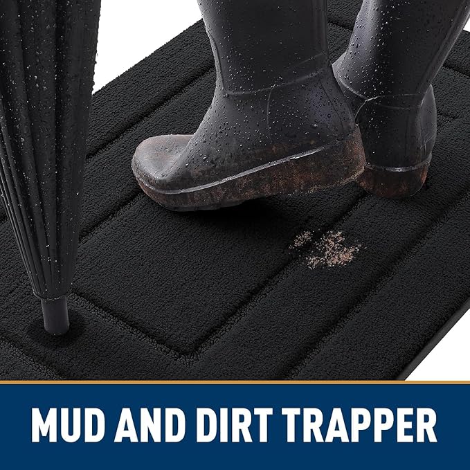 Smiry Dog Door Mat for Muddy Paws, Absorbs Moisture and Dirt, Low-Profile Entryway Mat with Non-Slip Backing, Entry Indoor Outdoor Doormat for Inside Floor (30x20 Inches, Black, Bordered) - Image 2