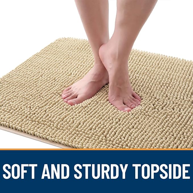 OLANLY Dog Door Mat for Muddy Paws 50x30, Absorbs Moisture and Dirt, Absorbent Non-Slip Washable Doormat, Quick Dry Chenille Mud Mat for Dogs, Entry Indoor Entryway Carpet for Inside Floor, Beige - Image 4