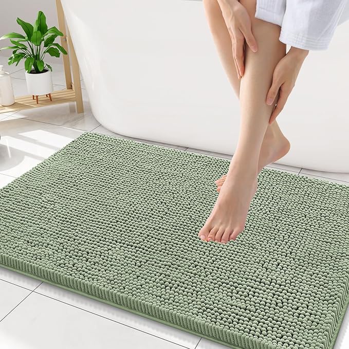 Smiry Luxury Chenille Bathroom Rugs 34x21, Extra Soft and Absorbent Shaggy Bath Mat, Machine Washable, Non-Slip Plush Carpet Runner for Tub, Shower, and Floor, Home Decor Accessories, Sage Green by Smiry