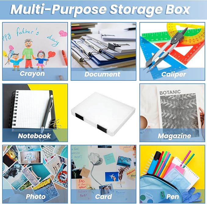 6 Pcs Clear A4 File Box Document Plastic Storage Box Paper Plastic Case Board Game Storage Containers Magazine Protector File Holder with Buckle (Black,12.4 x 9.84 x 1.18 Inches) - Image 5