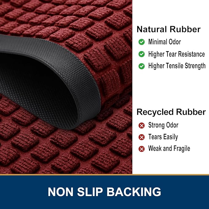 Smiry Front Door Mat Outside Entrance, Heavy Duty Natural Rubber Doormat, Non Slip, Trap Dirt and Moisture, Easy Clean, Low Profile Welcome Floor Mats for Indoor Outdoor Entry, 47x23 Inch, Red - Image 4