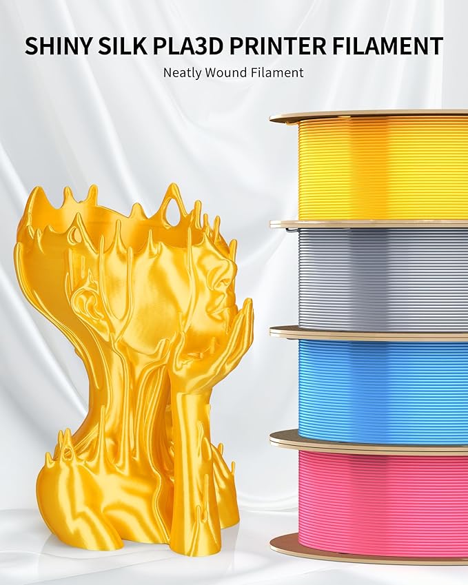 LANDU Silk PLA Filament 1.75mm Gold 2KG, 3D Printer Filament Dimensional Accuracy +/- 0.02mm, Cardboard Spool, Neatly Wound 3D Printing Filament Fits for Most FFF 3D Printers, Gold - Image 2